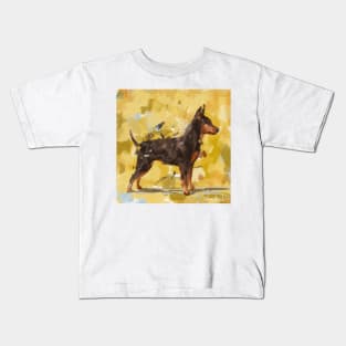 An Impressionistic Painting of a Pinscher on Yellow Background Kids T-Shirt